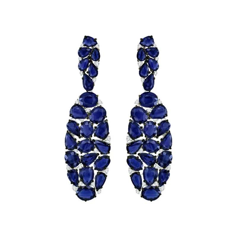 women’s multi-stone earrings-Blue Sapphire and Diamond Mosaic Earrings