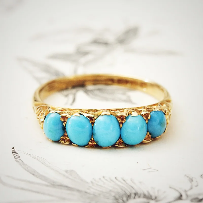 women’s vintage engagement ring-Date 1904 Finest Turquoise Half Hoop Ring