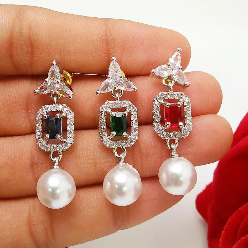 women’s colorful earrings-Manisha Jewellery Silver Plated AD Stone Earrings