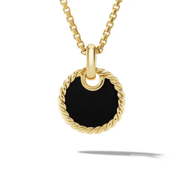 women’s classic earrings-DY Elements Disc Pendant in 18K Yellow Gold with Black Onyx Reversible to Mother of Pearl