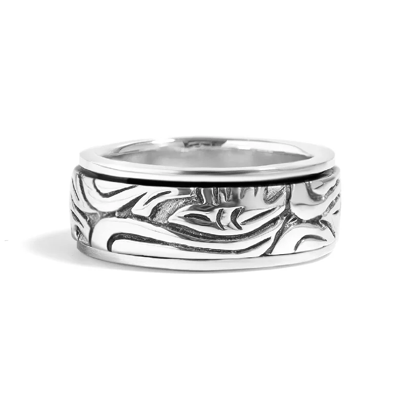 women’s floral ring-Sterling Silver Abstract Floral Spinner Ring / SSR0054