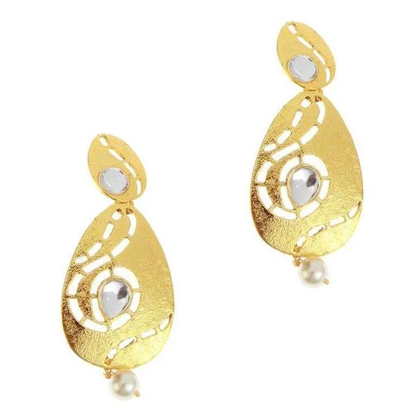 women’s bold earrings-The99Jewel Kundan Gold Plated Pearl Drop Danglers Earrings