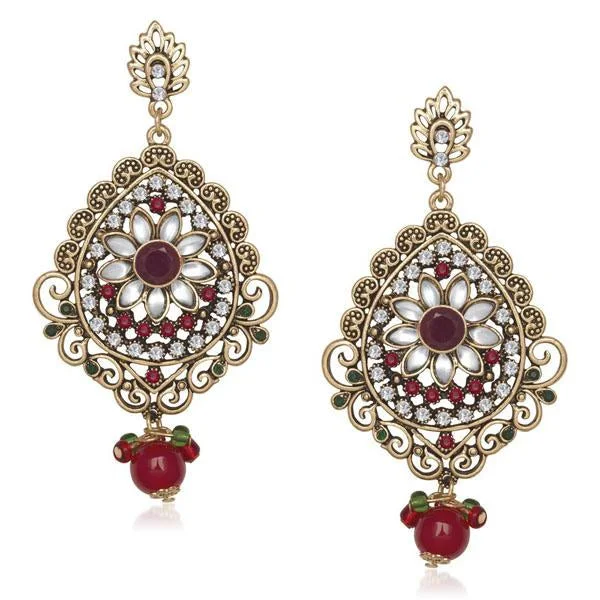 women’s boho earrings-Soha Fashion Kundan Stone Dangler Earrings