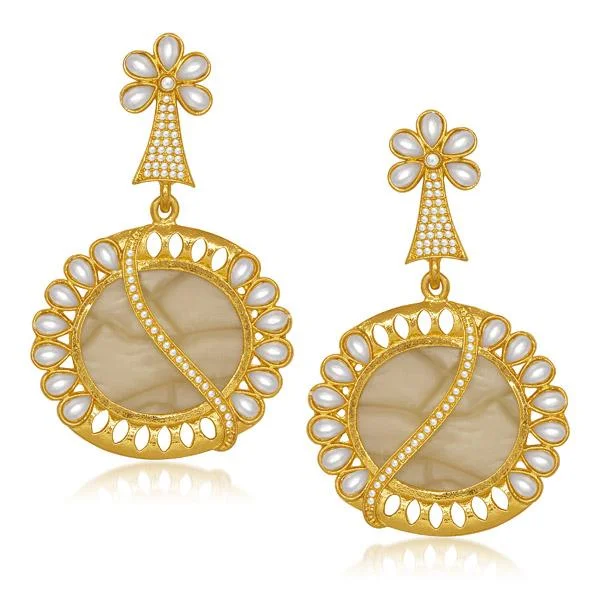 women’s pearl earrings-Kriaa Resin Pearl Stone Gold Plated Dangler Earrings