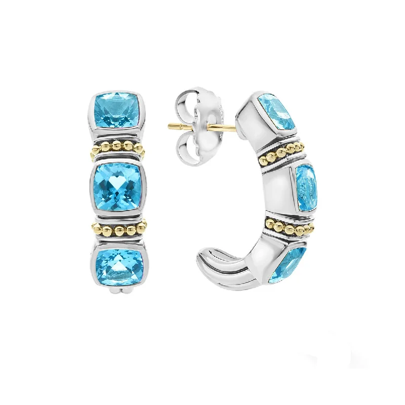 women’s asymmetrical earrings-Swiss Blue Topaz Hoop Earrings