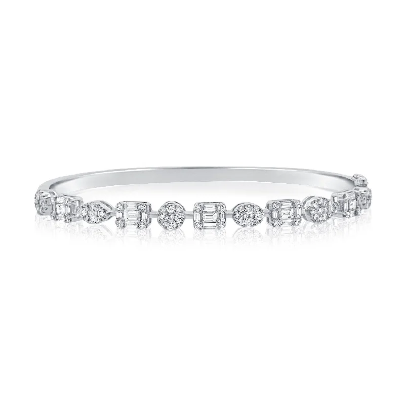 women’s engraved bangle-14K White Gold Diamond Multi Shape Bangle