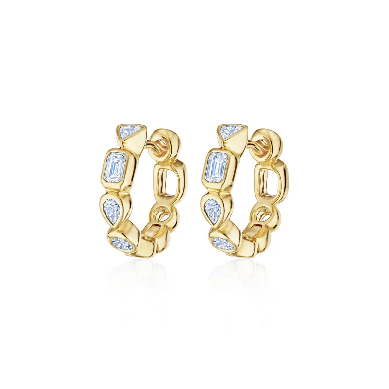 women’s timeless earrings-Portofino Petite Hoop Earrings with Mixed Shape Diamonds