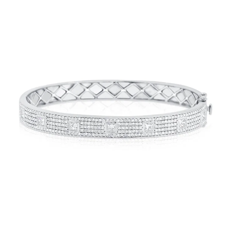 women’s luxury diamond bangle-14K White Gold Diamond Pave Hinged Bangle