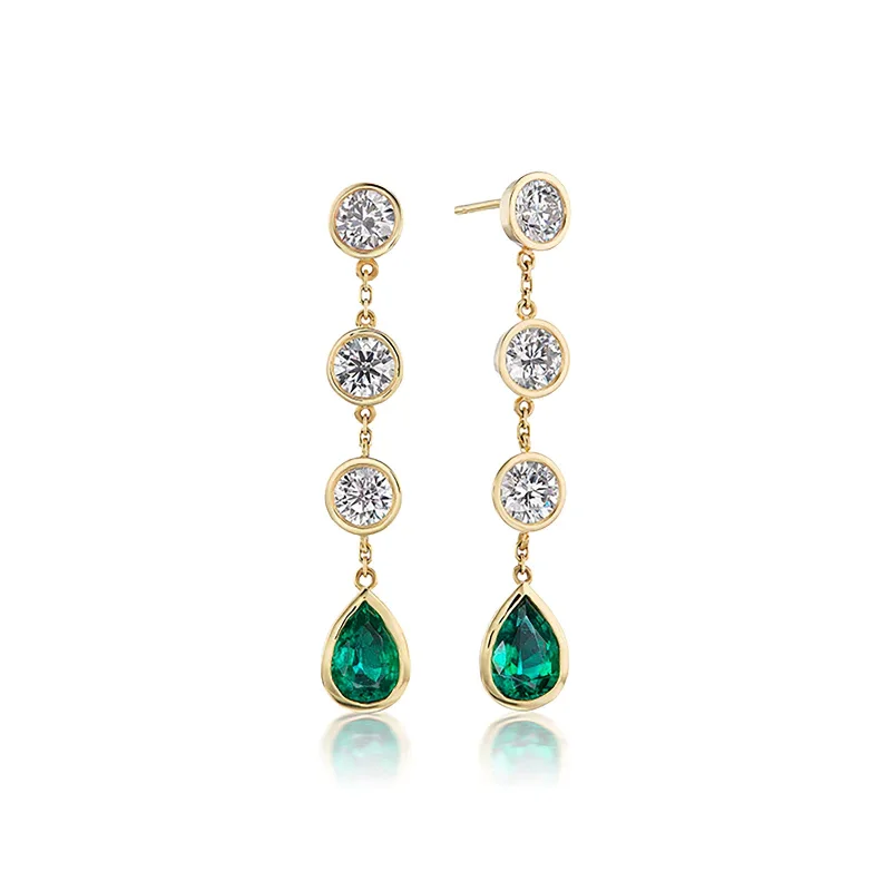 women’s vintage gold earrings-Emerald and Diamond Dangle Earrings