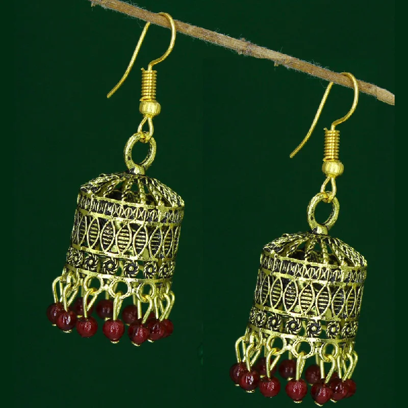 women’s ethnic earrings-Mahavir Antique Gold Plated Jhumki Earrings