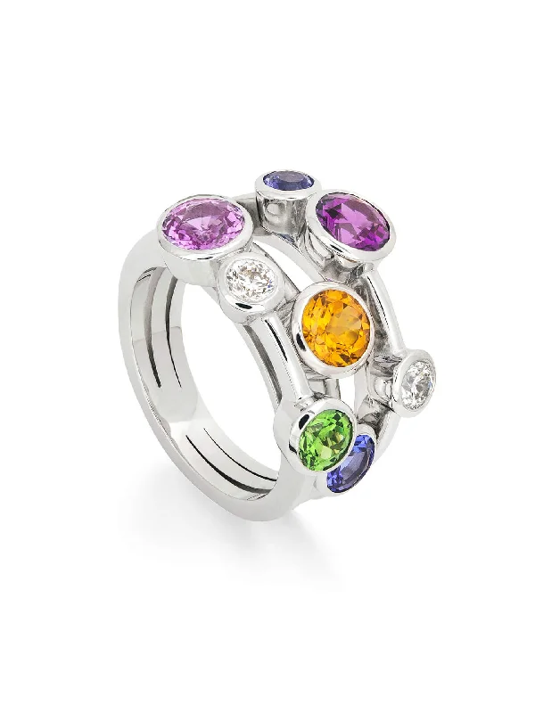 women’s trendy rings-Raindance White Gold Rainbow Watercolour Ring