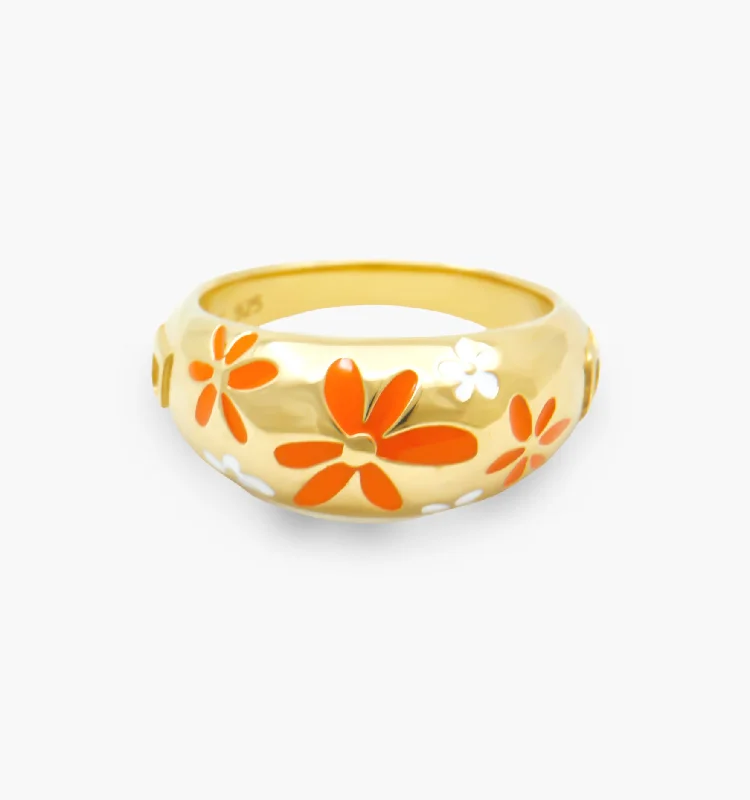 women’s ruby ring-Flower Ring - Orange