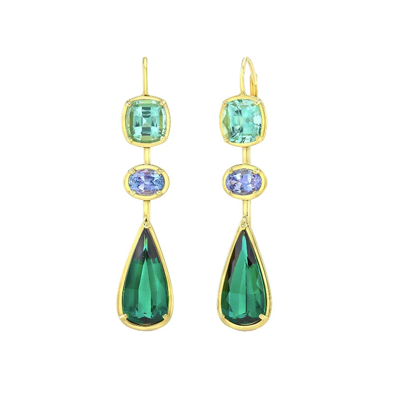 women’s boho earrings-Tourmaline & Tanzanite Drop Earrings