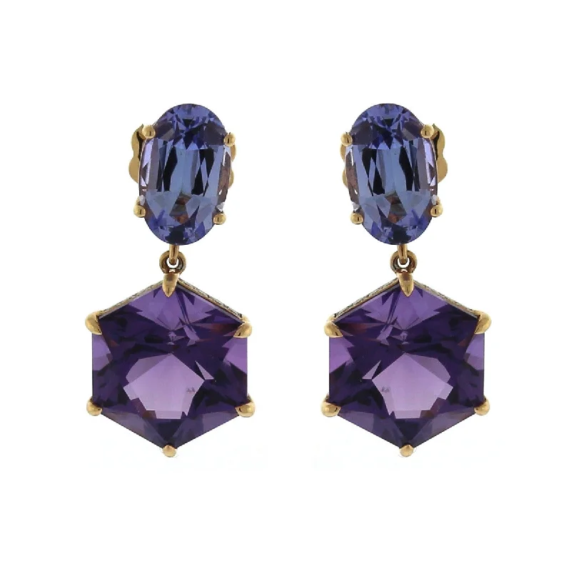 women’s black earrings-Tanzanite, Amethyst and Diamond Dangle Earrings