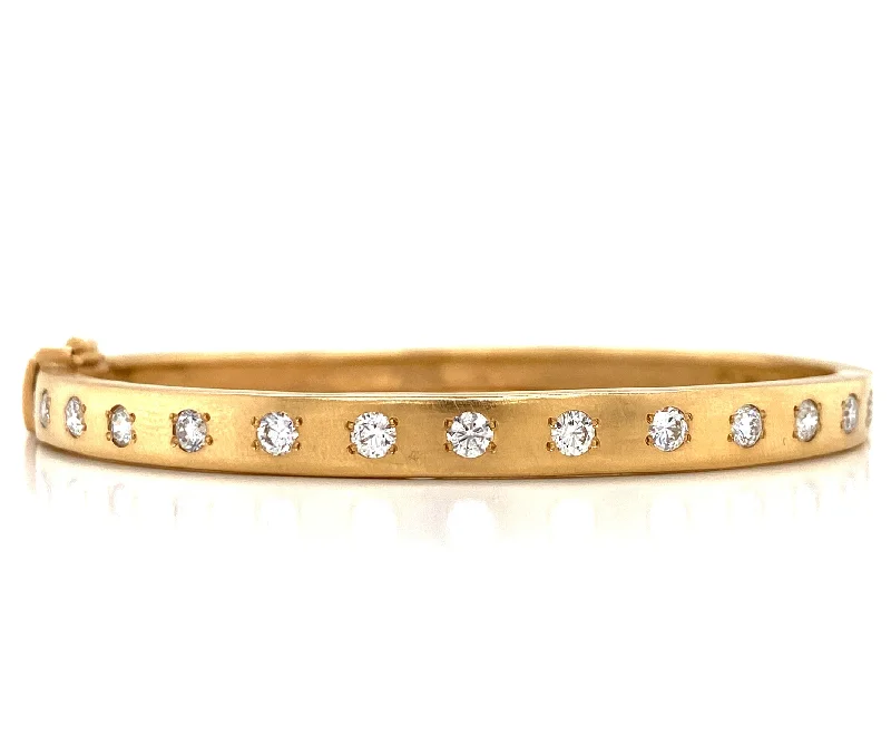 women’s birthstone bracelet-14K Yellow Gold Diamond Satin Finish Hinged Bangle