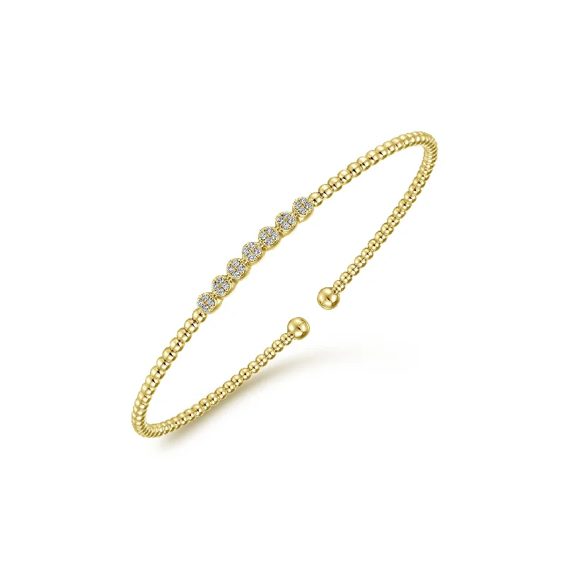 women’s vibrant bracelet-14K Yellow Gold Diamond Top Beaded Open Bangle