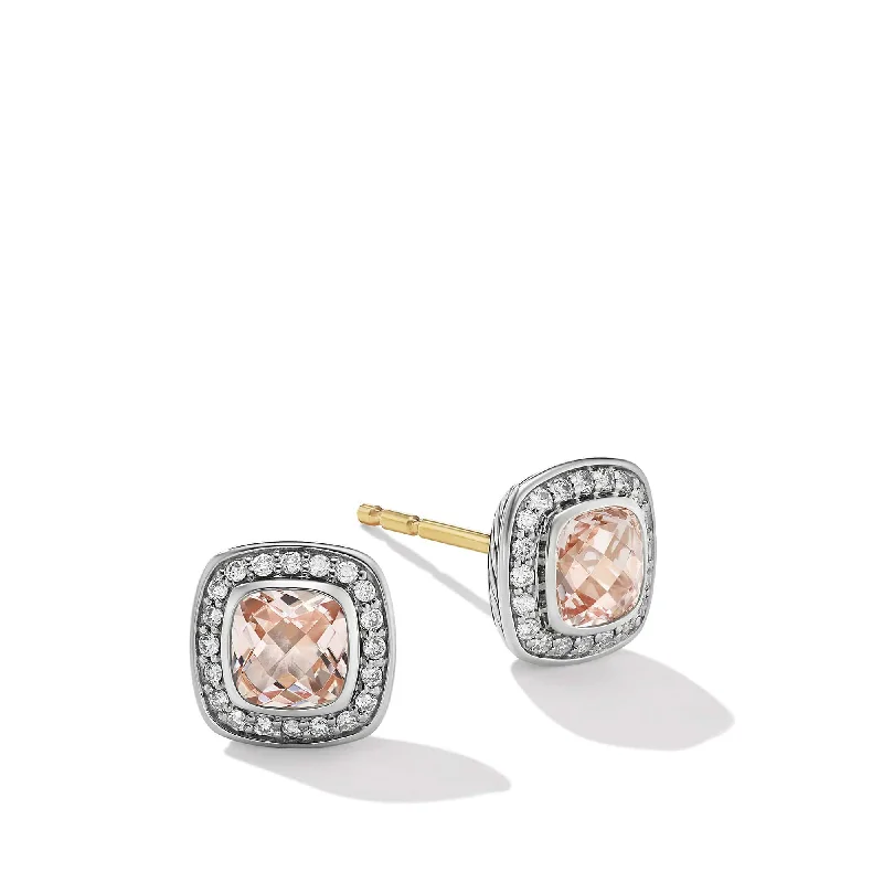 women’s vintage drop earrings-Petite Albion Stud Earrings in Sterling Silver with Morganite and Pave Diamonds