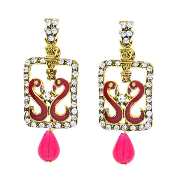 women’s ruby earrings-Kriaa Stone Meenakari Gold Plated Dangler Peacock Earrings