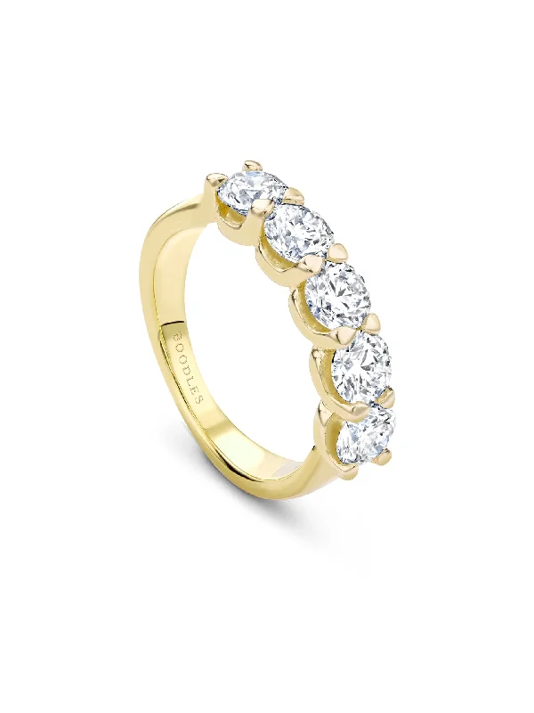 women’s custom ring-Classic Five Stone Round Brilliant Diamond Yellow Gold Ring