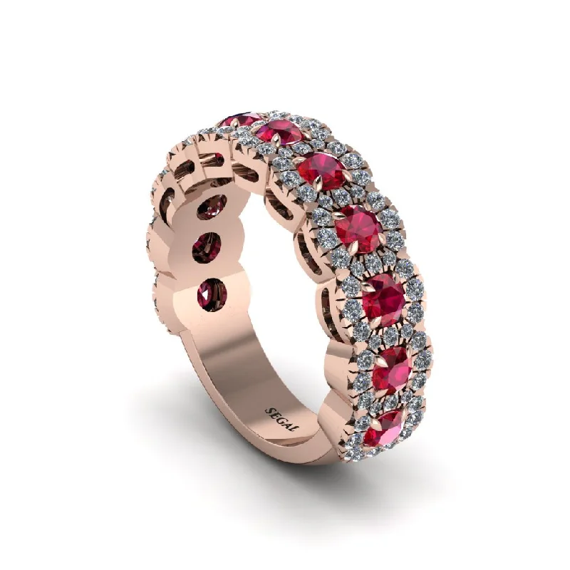 women’s sapphire engagement rings-Ruby Blossoming Love Halo Wedding Band - Annalise No. 11