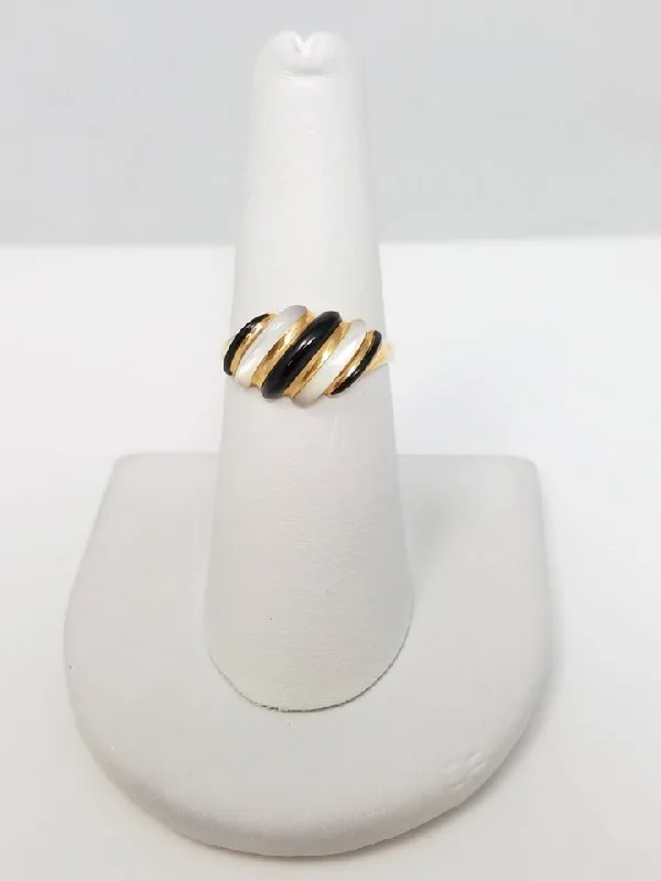 women’s birthstone ring-Graceful 14k Yellow Gold Natural Mother Of Pearl Onyx Inlay Ring