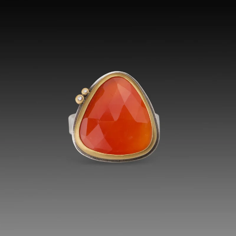 women’s handmade ring-Carnelian Ring with Two Diamonds