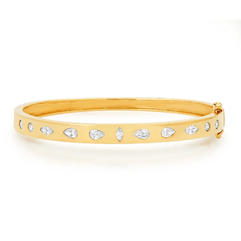 women’s classic gold bangle-DIAMOND SHAPES BANGLE, 14kt GOLD