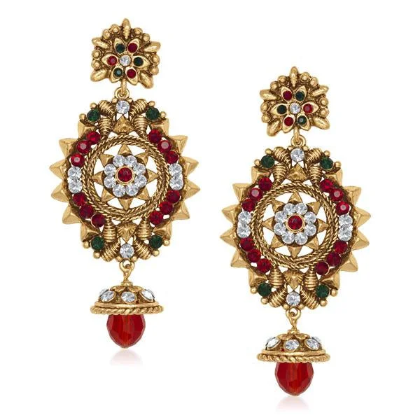 women’s classic earrings-Soha Fashion Stone Antique Gold Plated Dangler Earrings