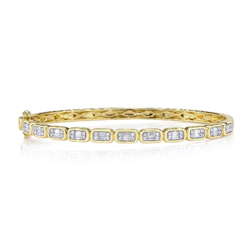 women’s wide bangle-14kt. Yellow gold Diamond Baguette Bangle with 0.65ct Diamond Baguette Bezel set