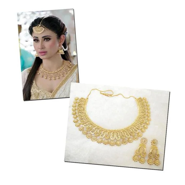 women’s twisted rope necklace-Utkrishtt Forming Gold Plated Copper Necklace Set - 1107805