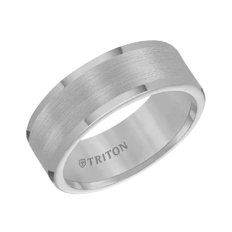 women’s three-stone engagement rings-FAIRFAX Flat Tungsten Carbide Wedding Band with Satin Finish and Bright Polished Round Edges by Triton Rings - 8 mm