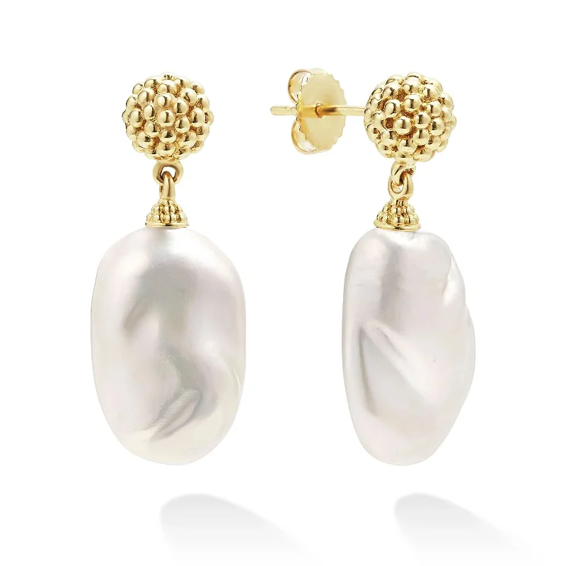 women’s pearl and diamond earrings-Freshwater Baroque Pearl Caviar Luna Drop Earrings