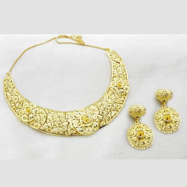 women’s custom-made necklace-Utkrishtt Forming Gold Plated Copper Floral Necklace Set - 1107840