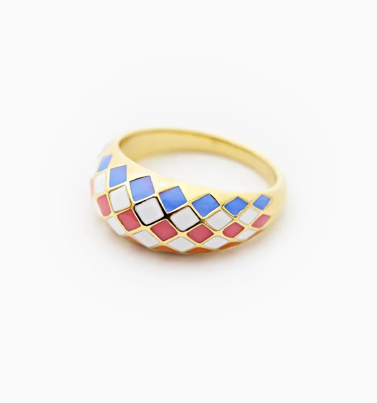 women’s oval-cut ring-Sunrise Checkered Ring