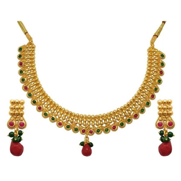 women’s minimalist chain necklace-Utkrishtt Red Austrian Stone Gold Plated Necklace Set - 1104504