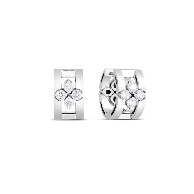 women’s geometric earrings-Open Frame Hoop Earrings with Diamonds