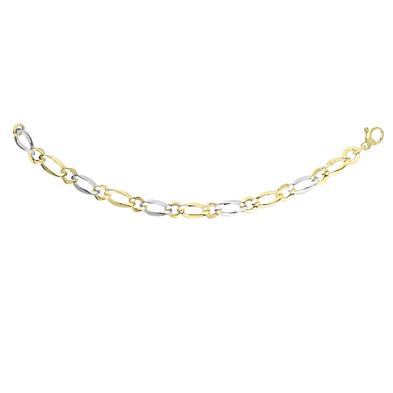 women’s multi-stone bracelet-14K Two-tone Gold Polished Alternating Oval & Round Link Chain