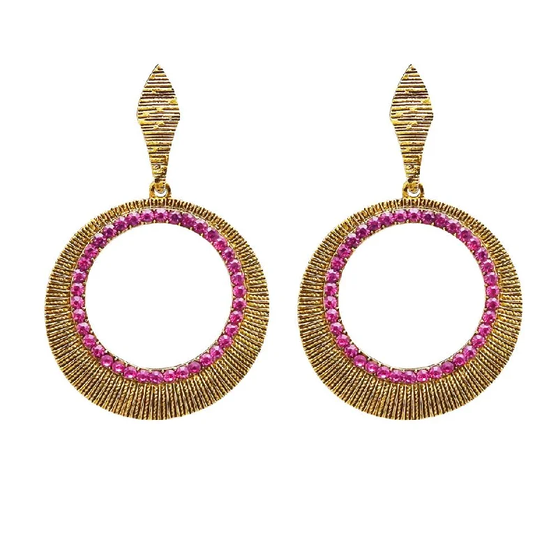 women’s diamond earrings-Kriaa Antique Gold Plated Pink Austrian Stone Dangler Earrings - 1312018F