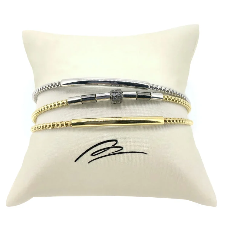 women’s colorful bracelet-Gold and Silver High Polished Bar Stack