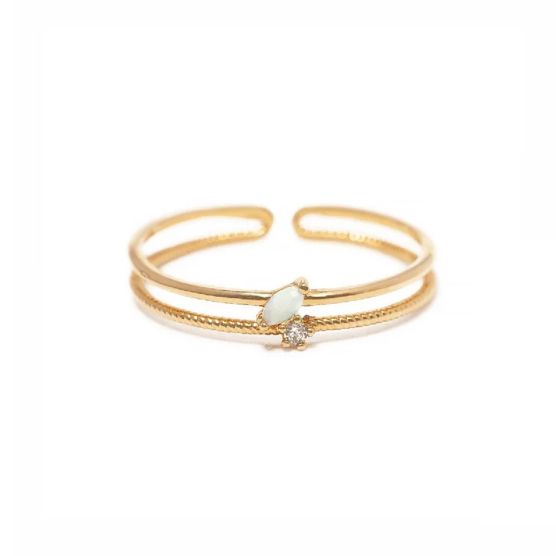 women’s pearl ring-Tiny Opal Double Band Ring