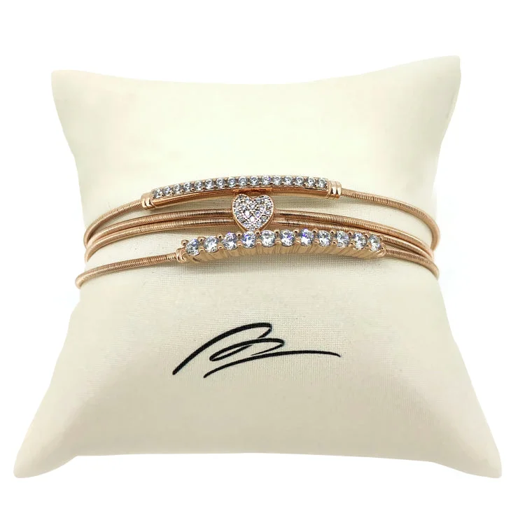 women’s cuff bracelet-Rose Gold Heart Stack