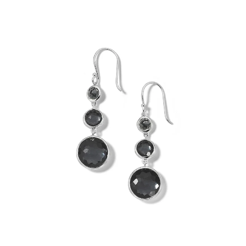 women’s colorful earrings-Lollitini Hematite Doublet 3-Stone Drop Earrings