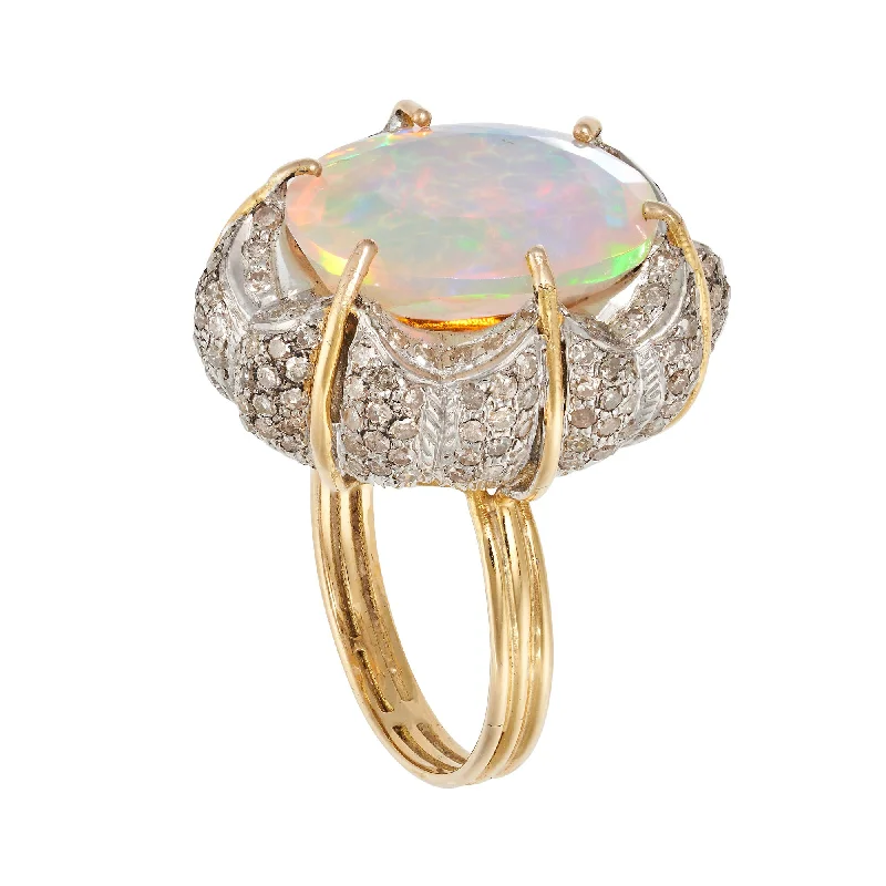 women’s radiant-cut ring-*NEW* Vintage Opal & Diamond Cluster 18ct Yellow Gold