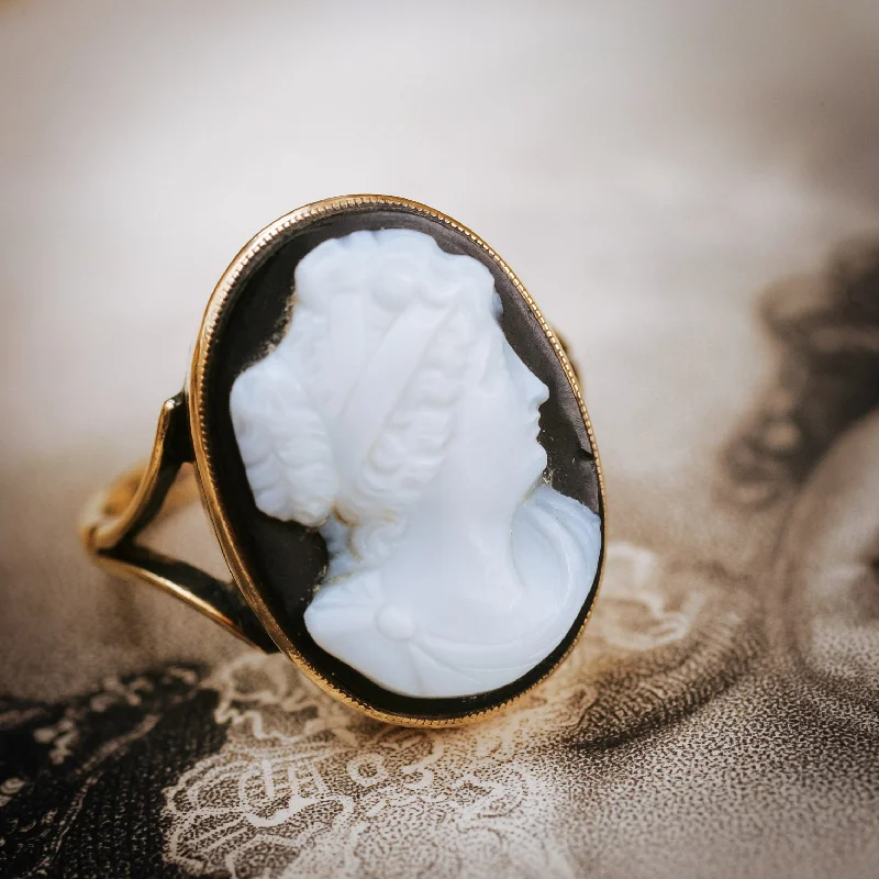 women’s solitaire ring-Classical Antique Roman Style Hardstone Cameo Ring