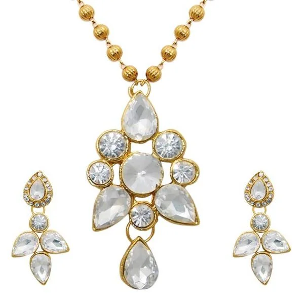 women’s solitaire necklace-Kriaa Gold Plated White Glass Stone Necklace Set - 1106402A