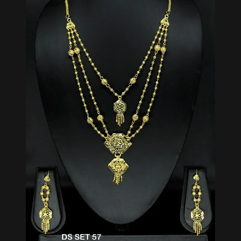 women’s turquoise necklace-Mahavir Forming Look Gold Plated beautiful Multi Layer Necklace Set  - DS SET 57