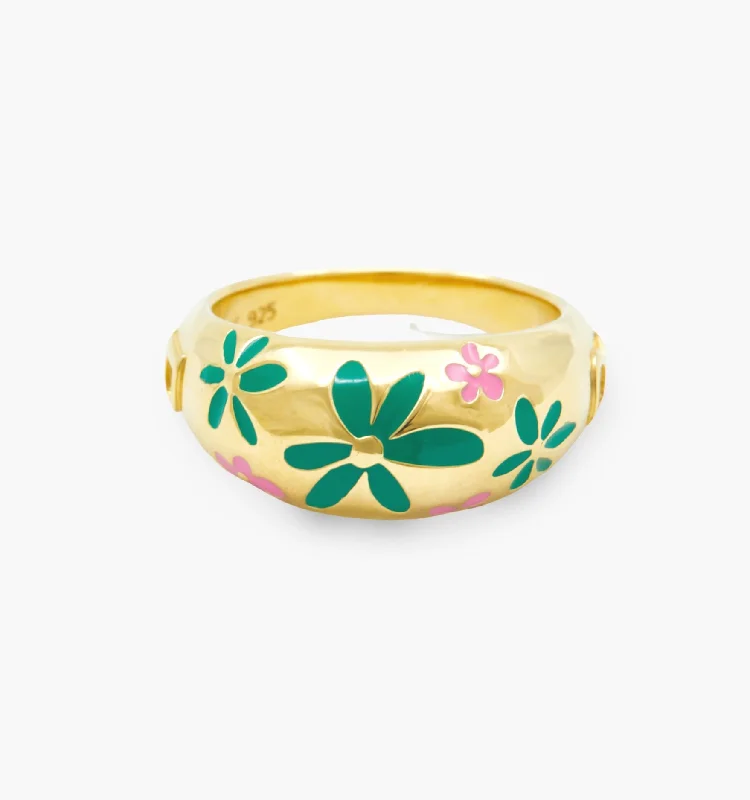 women’s rose gold ring-Flower Ring - Green