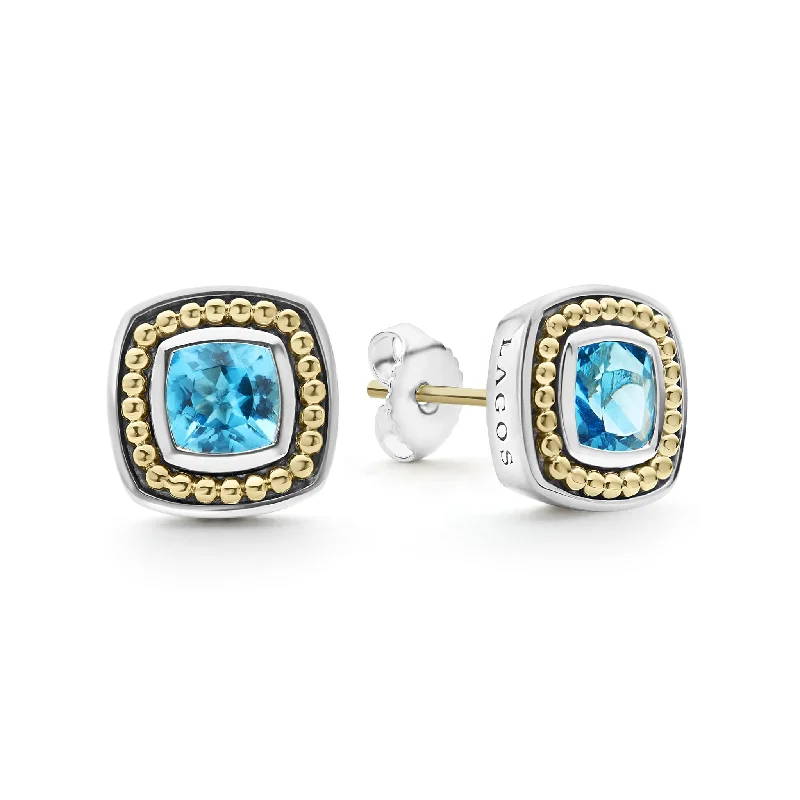 women’s gold stud earrings-Swiss Blue Topaz Stud Earrings