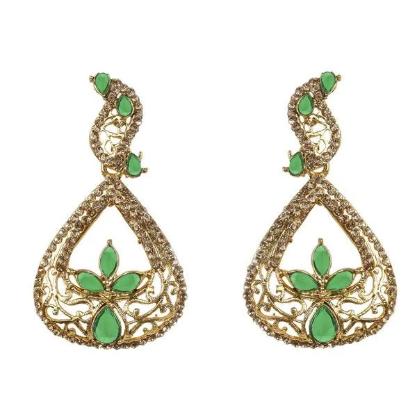 women’s asymmetrical earrings-Kriaa Green Kundan Gold Plated Dangler Earring