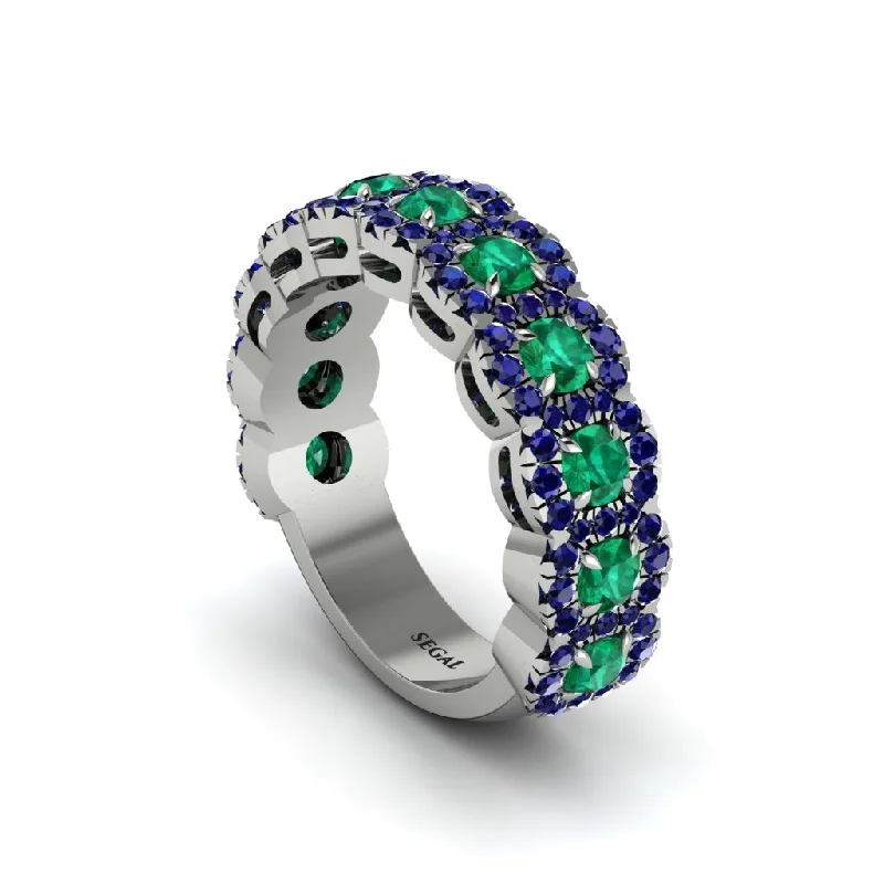 women’s white sapphire engagement rings-Emerald Blossoming Love Halo Wedding Band - Annalise No. 66